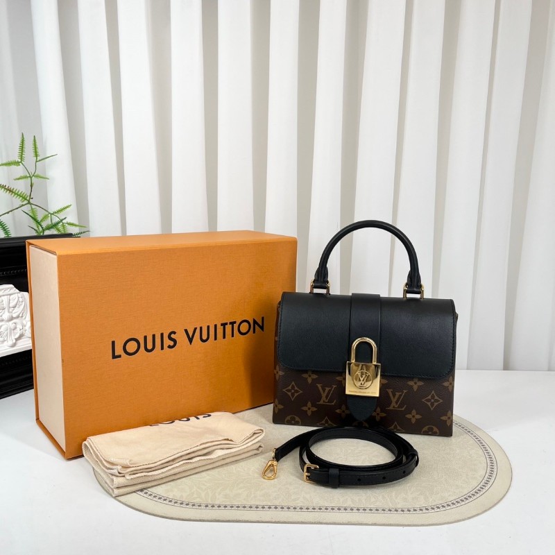 LV路易威登  芯片款 Locky BB金色金屬件鎖頭優雅通勤 經典老花帆布拼牛皮 鎖頭包單肩包斜挎包手提包-5