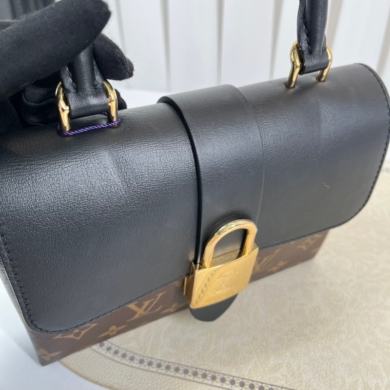 LV路易威登  芯片款 Locky BB金色金屬件鎖頭優雅通勤 經典老花帆布拼牛皮 鎖頭包單肩包斜挎包手提包-7