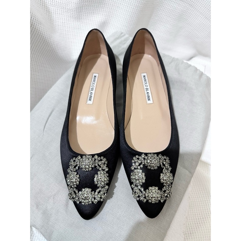 Manolo Blahnik 「近全新」緞面芭蕾平底鞋 黑色/38號-8