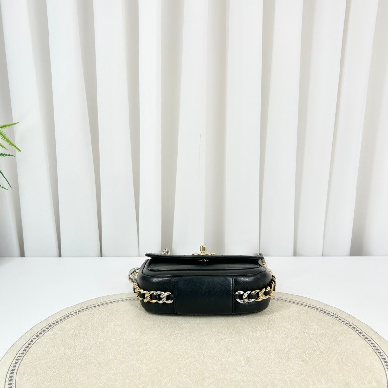 香奈兒/Chanel   27開 黑色菱格牛皮郵差包 鴛鴦扣五金鏈條 可手拎可斜挎-2