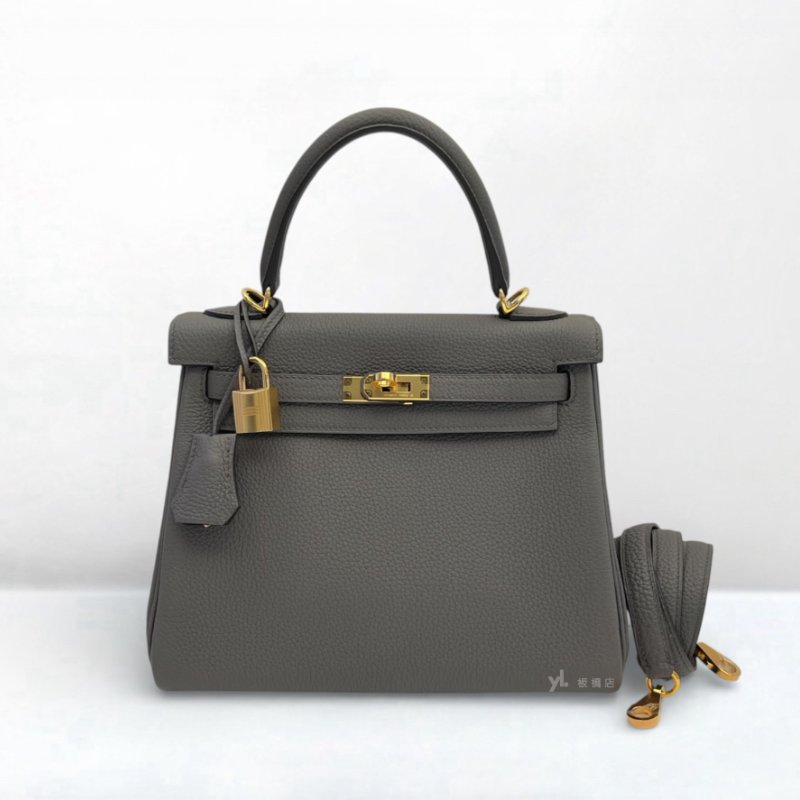 S5272-HERMES包包 8F錫器灰TOGO皮金扣KELLY 25CM-0