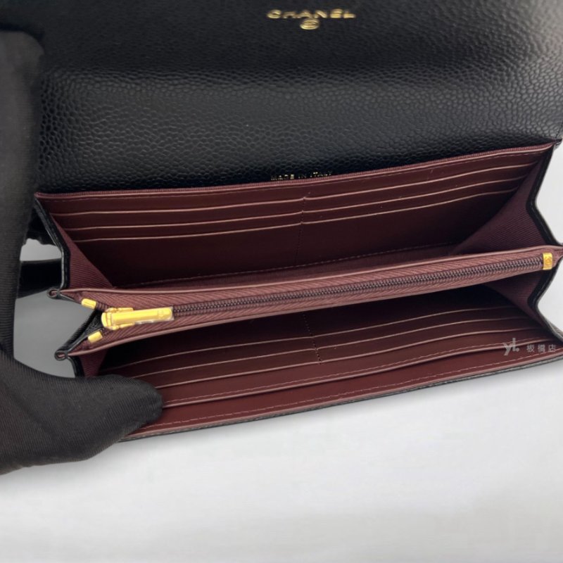 S5274-Chanel長夾 黑荔枝牛皮金扣下蓋長夾AP0241-5