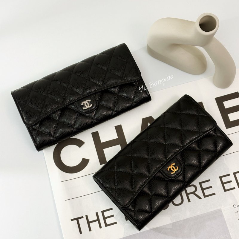 S5274-Chanel 黑荔枝牛皮金扣下蓋長夾AP0241-0