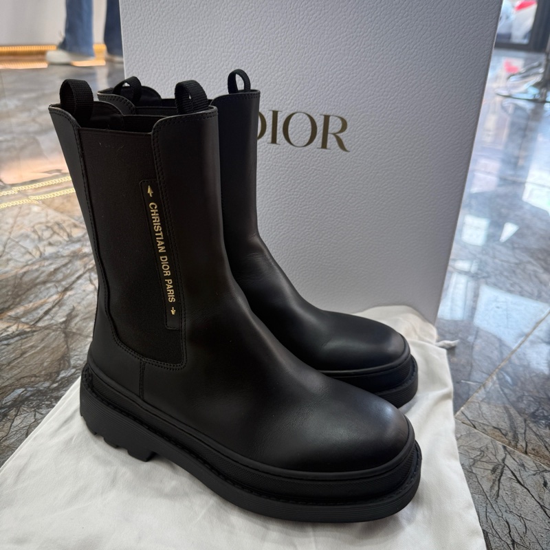 DIOR迪奧 Trial 牛皮革 時尚百搭 短筒 切爾西靴 女款 黑色 尺碼：37.5碼 附件：塵袋-0