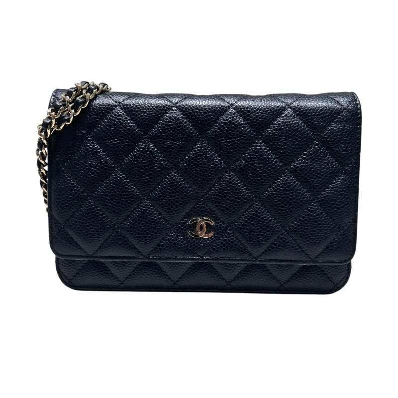 CHANEL 香奈兒 WOC翻蓋包 鍊帶肩背包 小牛皮 黑色 金扣-0