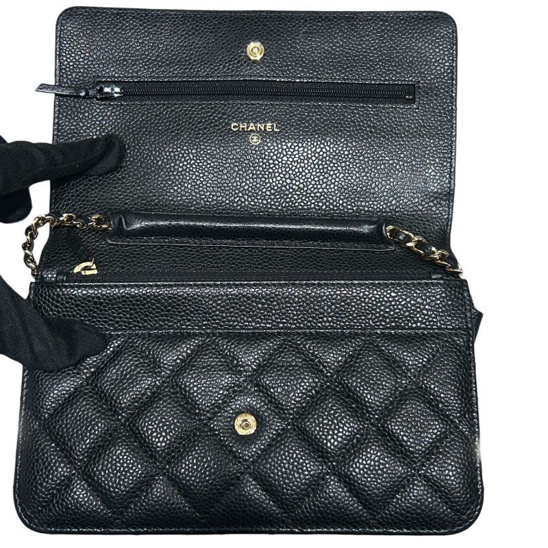 CHANEL 香奈兒 WOC翻蓋包 鍊帶肩背包 小牛皮 黑色 金扣-13