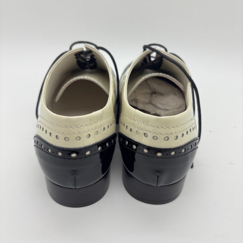 99新 Chanel香奈兒拼色系帶比德鞋漆皮平底鞋36.5碼-1