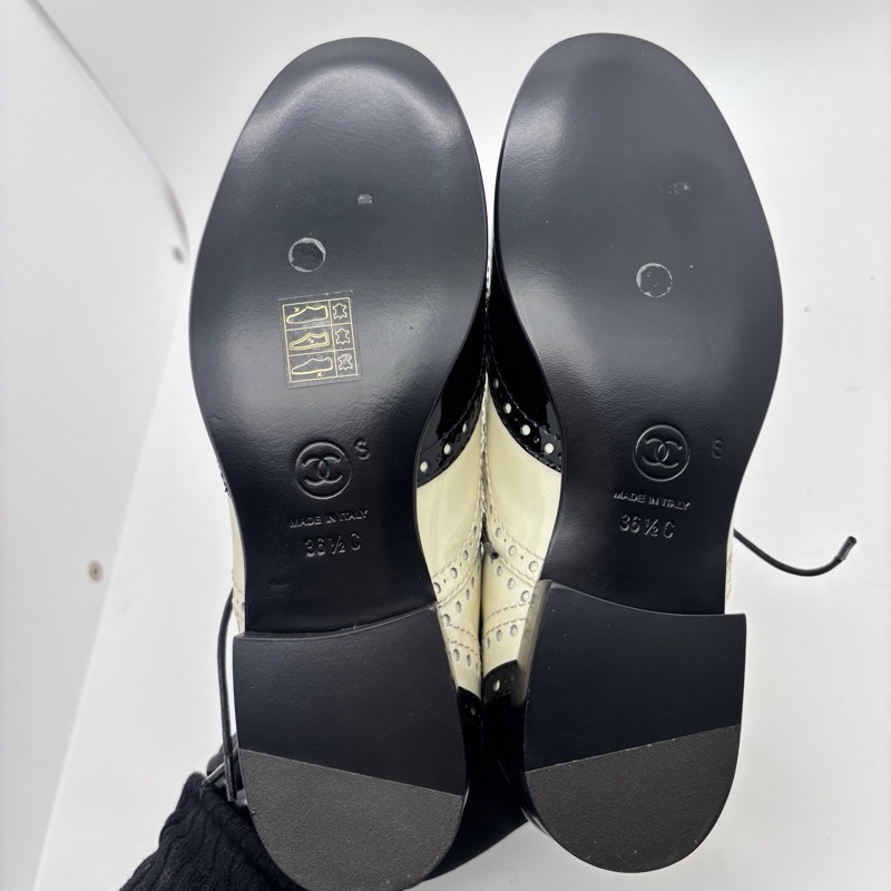 99新 Chanel香奈兒拼色系帶比德鞋漆皮平底鞋36.5碼-5