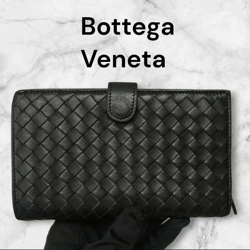 【🐴馬上下單最優惠】🧧限時降價至2/11（原$9800）㊣✨ Bottega Veneta ✨寶緹嘉（附盒子） BV 黑色 羊皮 經典 編織 釘釦 長夾 皮夾 錢包/二手皮夾/二手精品/保證正品🌳二手樹屋🌳-0