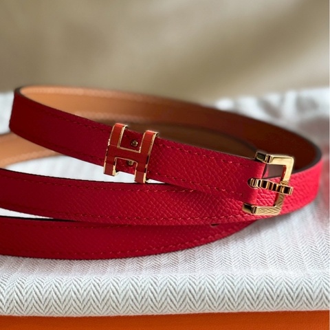 全新愛馬仕Hermes經典POP 立體H Epsom牛皮皮帶/腰帶 (橘H+黃k金邊)