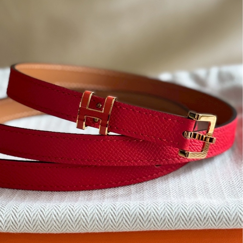 全新愛馬仕Hermes經典POP 立體H Epsom牛皮皮帶/腰帶 (橘H+黃k金邊)-0
