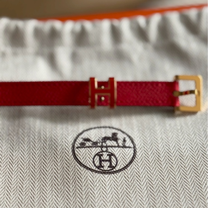 全新愛馬仕Hermes經典POP 立體H Epsom牛皮皮帶/腰帶 (橘H+黃k金邊)-2