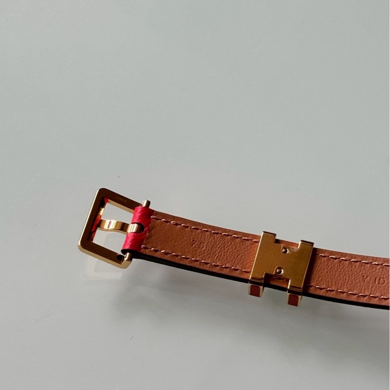 全新愛馬仕Hermes經典POP 立體H Epsom牛皮皮帶/腰帶 (橘H+黃k金邊)-7