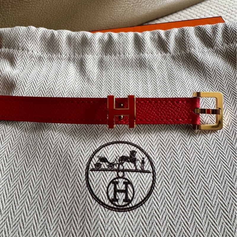 全新愛馬仕Hermes經典POP 立體H Epsom牛皮皮帶/腰帶 (橘H+黃k金邊)-23