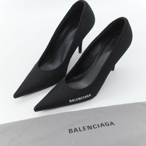 Balenciaga 巴黎世家 Knife 黑色 回收再生針織面料 尖頭細跟高跟鞋 EU38