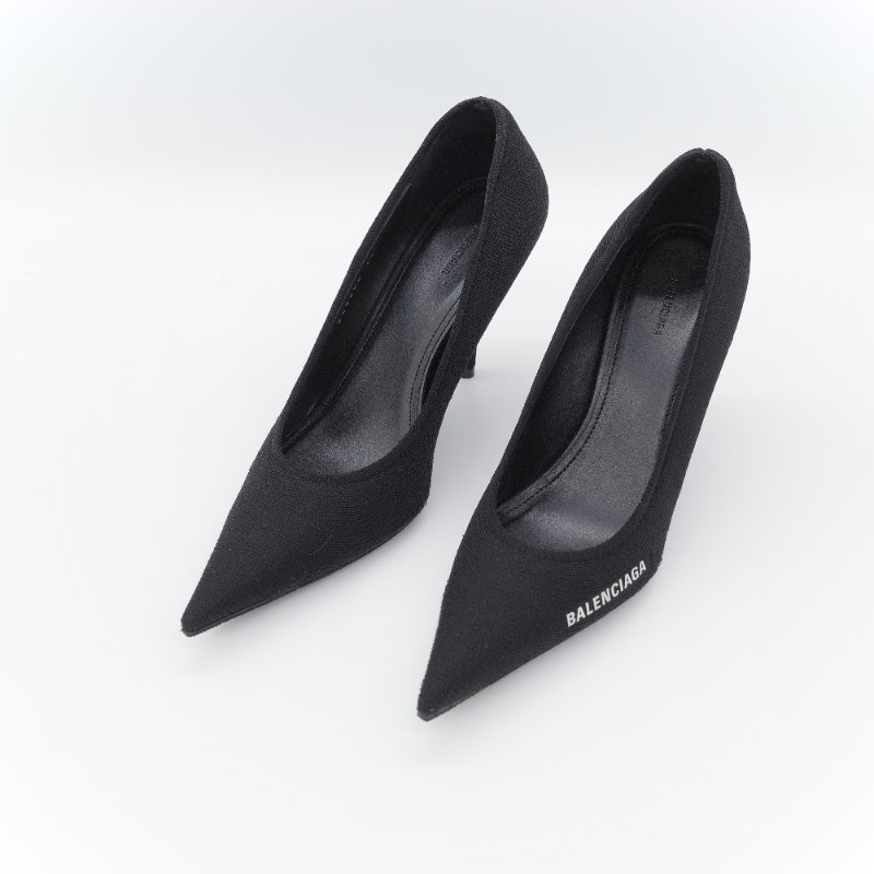 Balenciaga 巴黎世家 Knife 黑色 回收再生針織面料 尖頭細跟高跟鞋 EU38-2