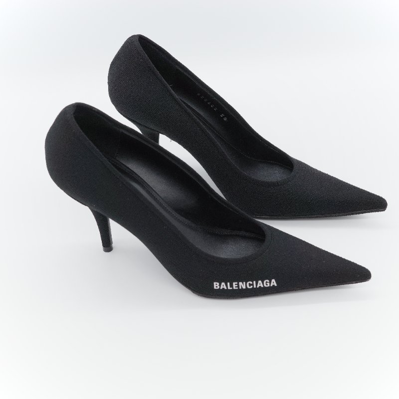 Balenciaga 巴黎世家 Knife 黑色 回收再生針織面料 尖頭細跟高跟鞋 EU38-3
