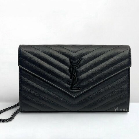 S5276-YSL包包 CASSANDRE黑魚子醬牛皮黑扣信封WOC
