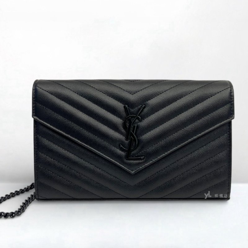 S5276-YSL包包 CASSANDRE黑魚子醬牛皮黑扣信封WOC-0