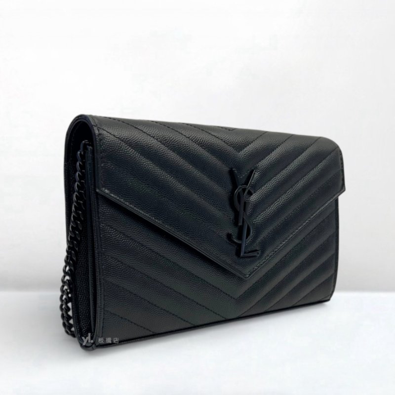 S5276-YSL包包 CASSANDRE黑魚子醬牛皮黑扣信封WOC-1
