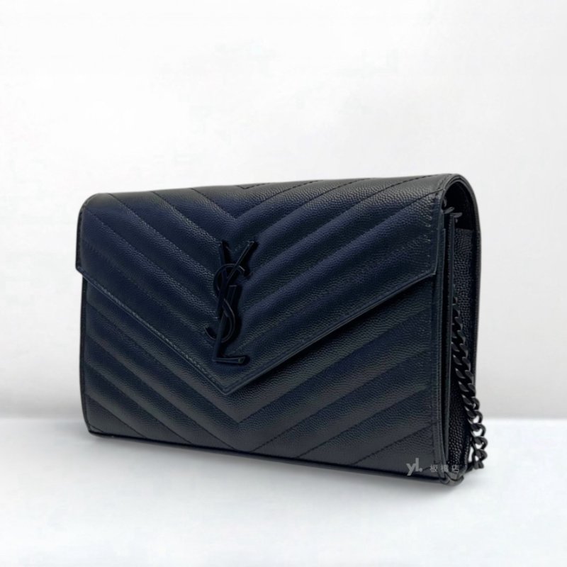 S5276-YSL包包 CASSANDRE黑魚子醬牛皮黑扣信封WOC-2