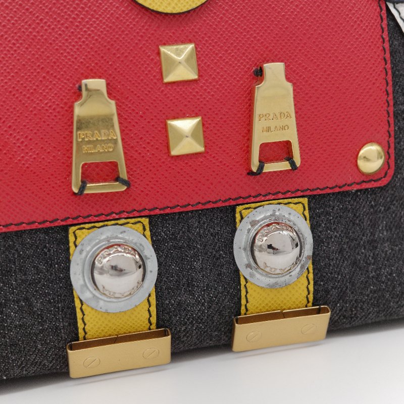 Prada 普拉達 Canapa 機器人 徽章款 丹寧藍帆布 托特包 手提包 斜挎包-7