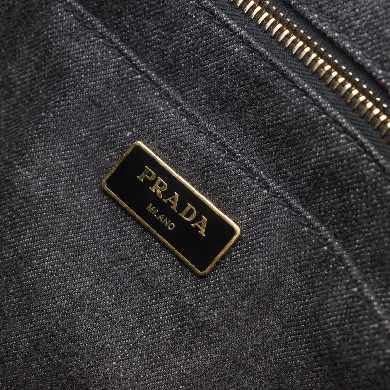 Prada 普拉達 Canapa 機器人 徽章款 丹寧藍帆布 托特包 手提包 斜挎包-10