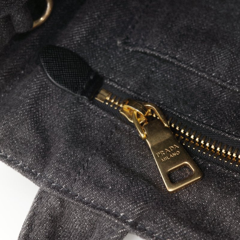 Prada 普拉達 Canapa 機器人 徽章款 丹寧藍帆布 托特包 手提包 斜挎包-11