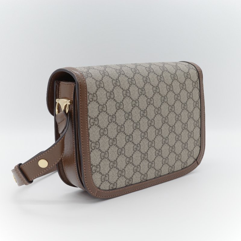 Gucci古馳 Horsebit 1955 GG Supreme 米色 烏木色 帆布 肩背包-3