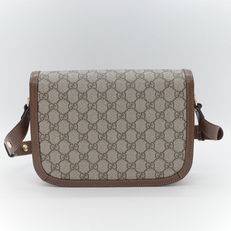 Gucci古馳 Horsebit 1955 GG Supreme 米色 烏木色 帆布 肩背包-4