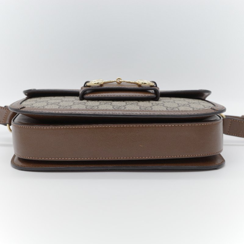 Gucci古馳 Horsebit 1955 GG Supreme 米色 烏木色 帆布 肩背包-5