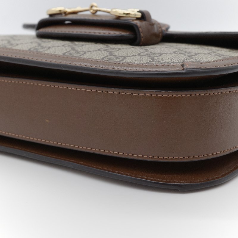 Gucci古馳 Horsebit 1955 GG Supreme 米色 烏木色 帆布 肩背包-6