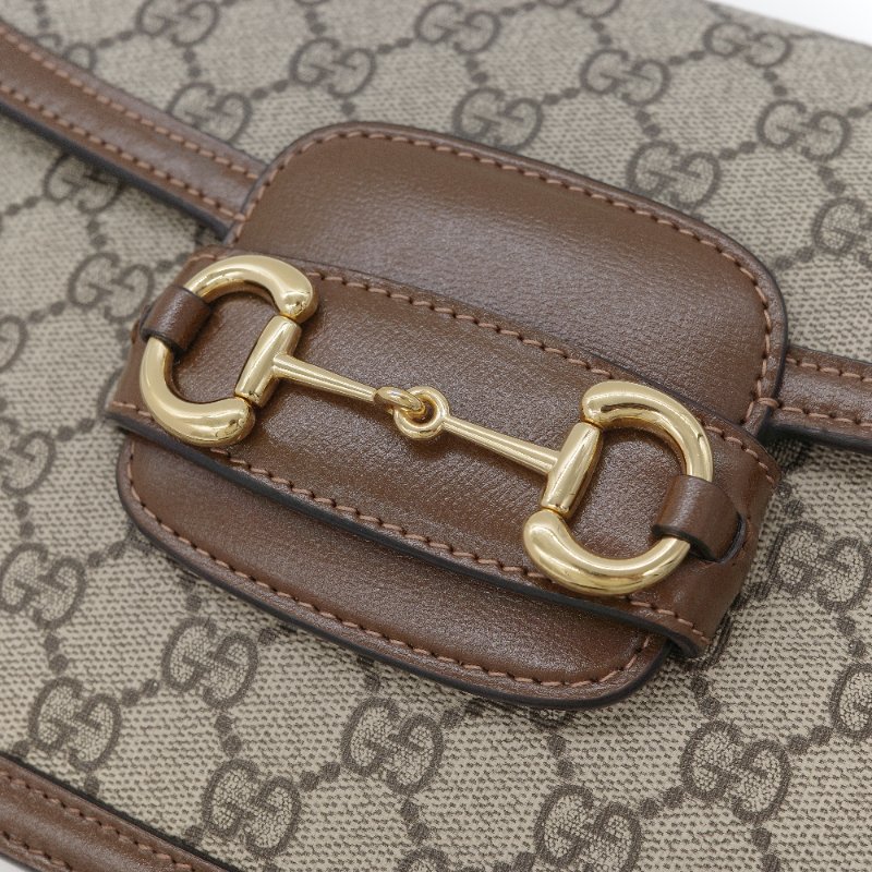 Gucci古馳 Horsebit 1955 GG Supreme 米色 烏木色 帆布 肩背包-7