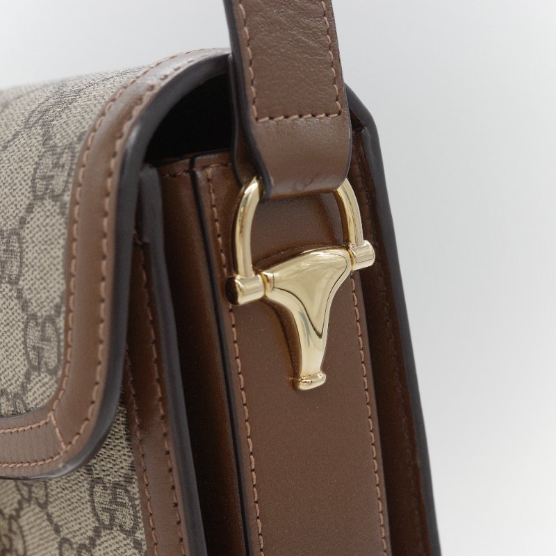 Gucci古馳 Horsebit 1955 GG Supreme 米色 烏木色 帆布 肩背包-11