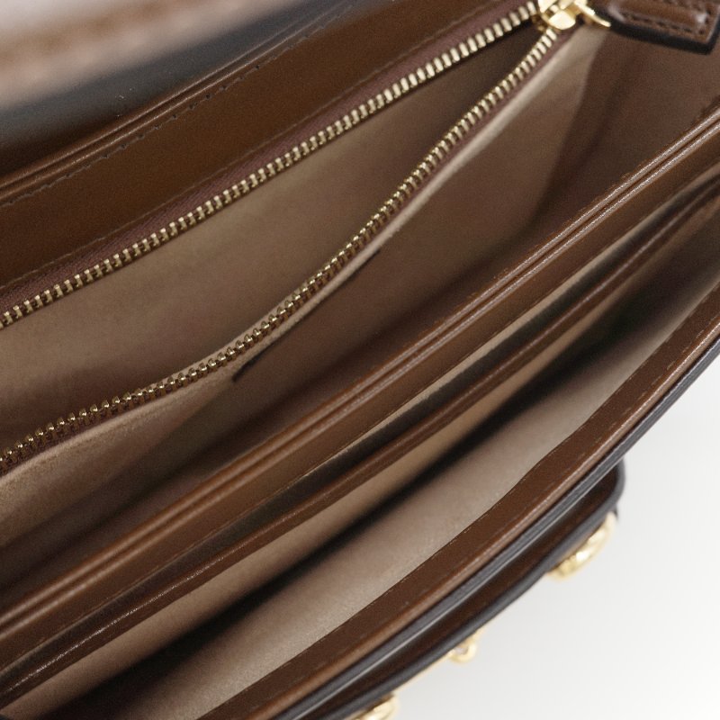 Gucci古馳 Horsebit 1955 GG Supreme 米色 烏木色 帆布 肩背包-14