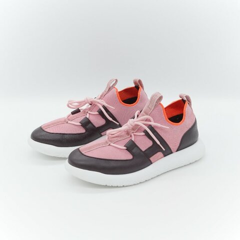 Hermès 愛馬仕 Duel 粉色針織 黑色小牛皮 休閒鞋