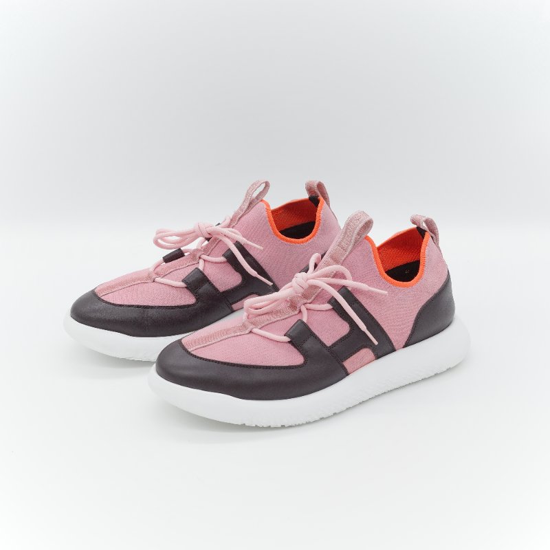 Hermès 愛馬仕 Duel 粉色針織 黑色小牛皮 休閒鞋-0