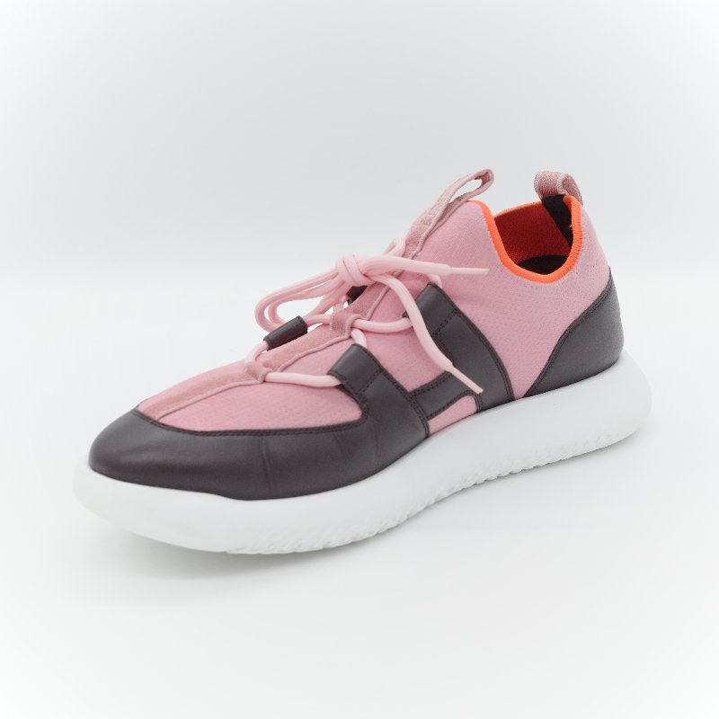 Hermès 愛馬仕 Duel 粉色針織 黑色小牛皮 休閒鞋-3
