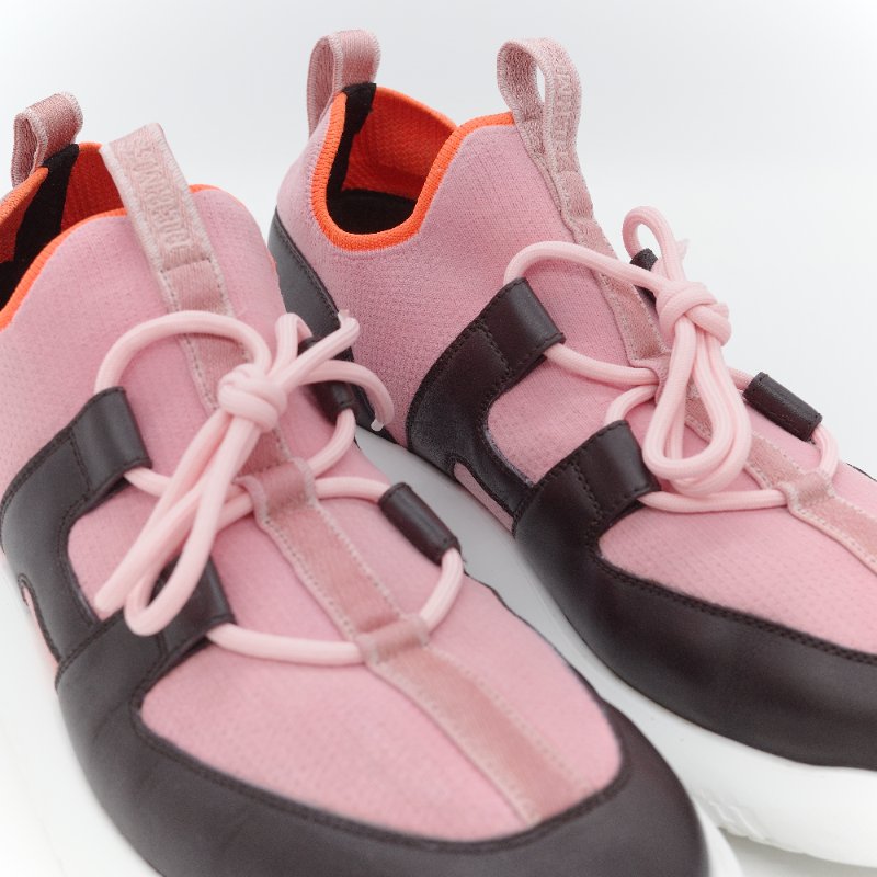 Hermès 愛馬仕 Duel 粉色針織 黑色小牛皮 休閒鞋-4