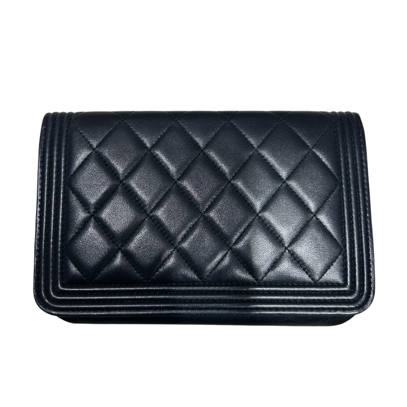 CHANEL 香奈兒 BOY 翻蓋包 鍊帶肩背包 羊皮 黑色 金扣-1