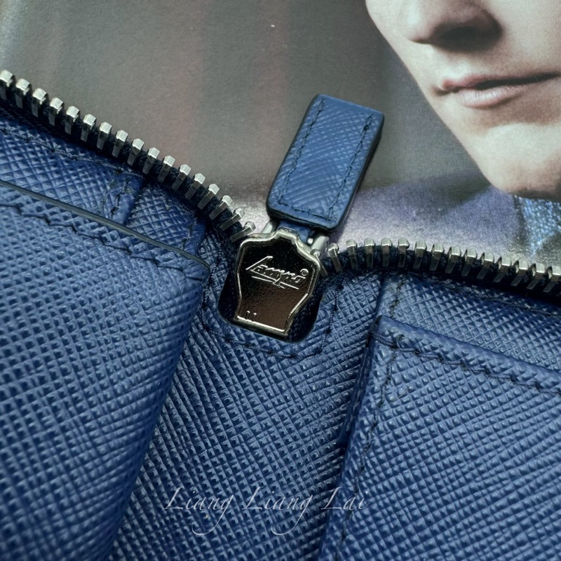 PRADA 經典Saffiano皮革商務型拉鍊深藍色長夾-14