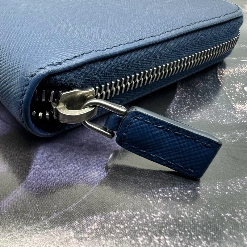 PRADA 經典Saffiano皮革商務型拉鍊深藍色長夾-15