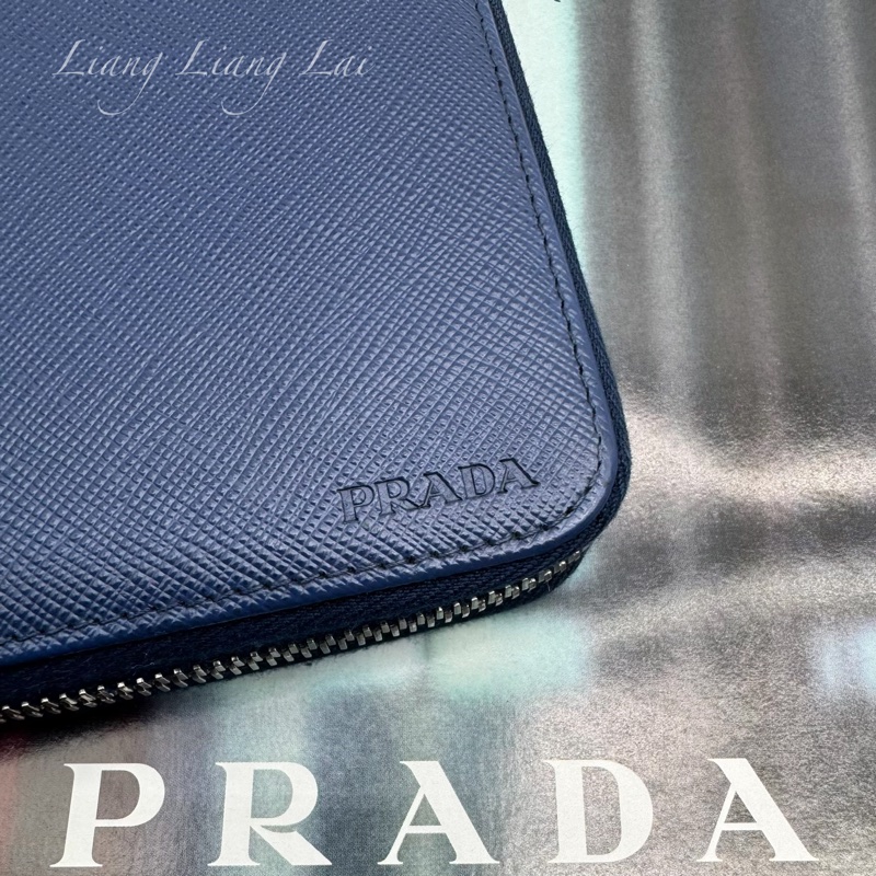 PRADA 經典Saffiano皮革商務型拉鍊深藍色長夾-16