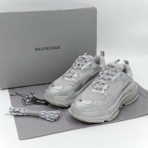 Balenciaga 巴黎世家 Triple S 銀色金屬色 復古老爹鞋 休閒鞋 EU38