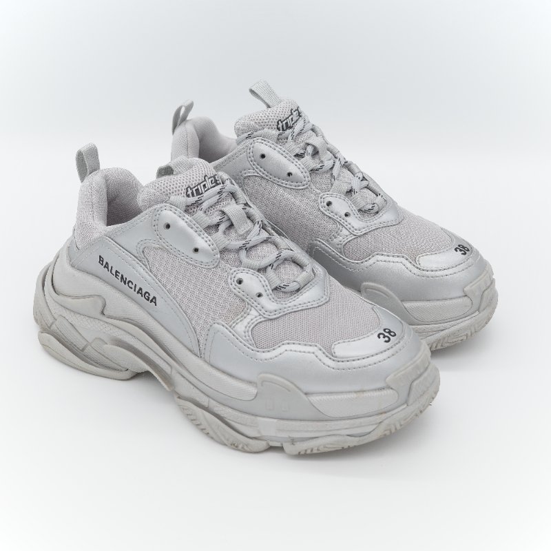 Balenciaga 巴黎世家 Triple S 銀色金屬色 復古老爹鞋 休閒鞋 EU38-2