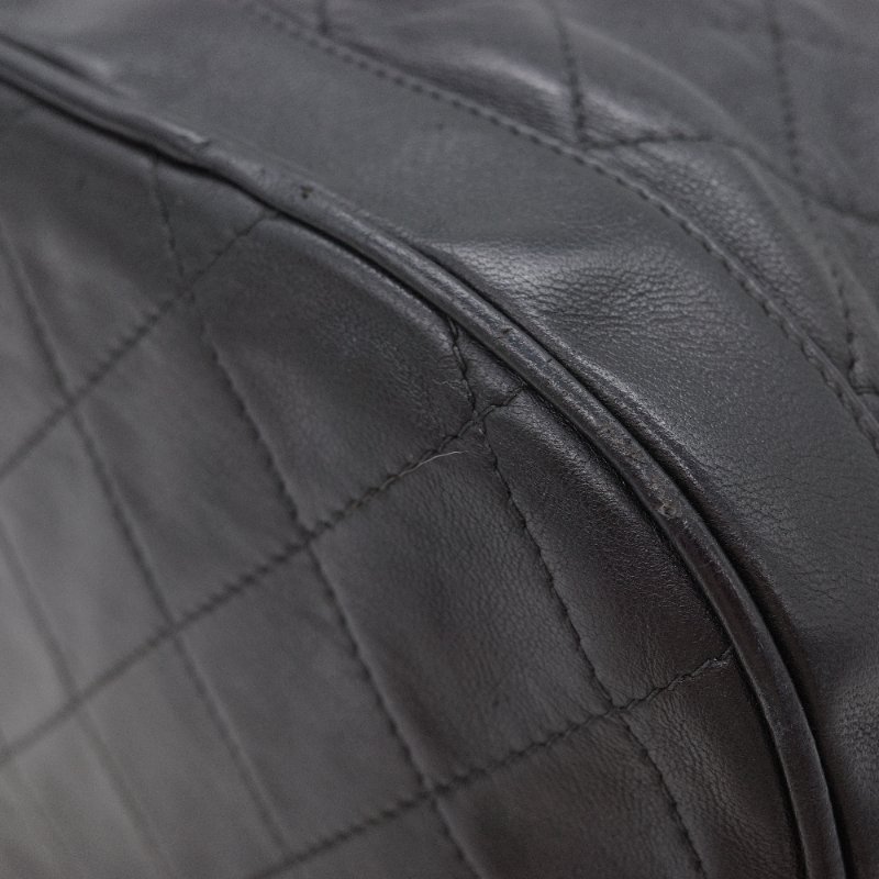 Chanel香奈兒 Vintage 黑色 羊皮菱格紋 流蘇 水桶包-8