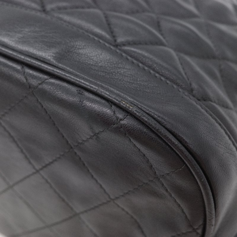 Chanel香奈兒 Vintage 黑色 羊皮菱格紋 流蘇 水桶包-10