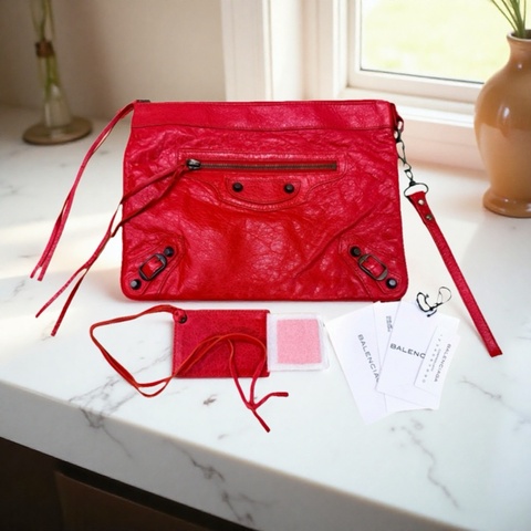 Balenciaga 巴黎世家 紅色皮革 機車包 手拿包