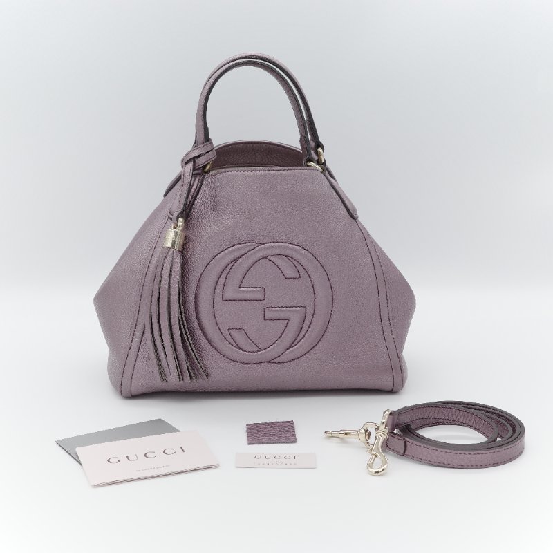 Gucci 古馳 Soho GG 金屬紫 牛皮 小號 手提包 托特包-0