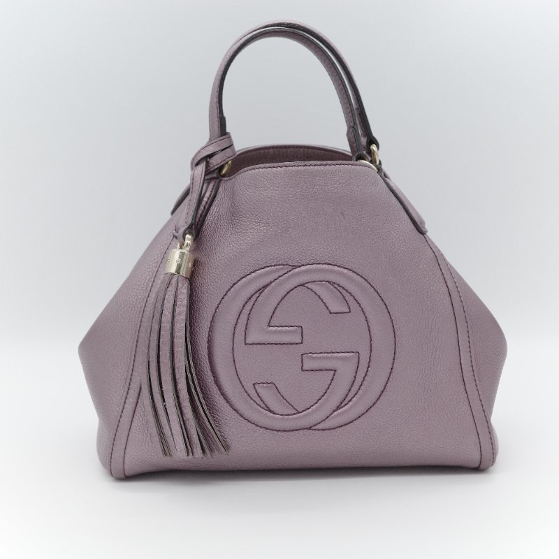 Gucci 古馳 Soho GG 金屬紫 牛皮 小號 手提包 托特包-1